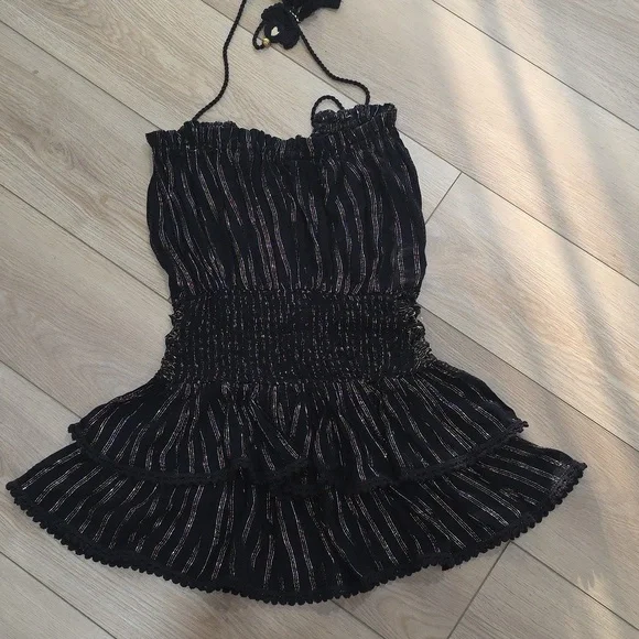 Black Strapless Gold Metallic Lace Dress Beach Cover-up